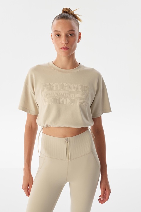 TWIST, Tricou crop cu snururi de ajustare laterale, Bej deschis