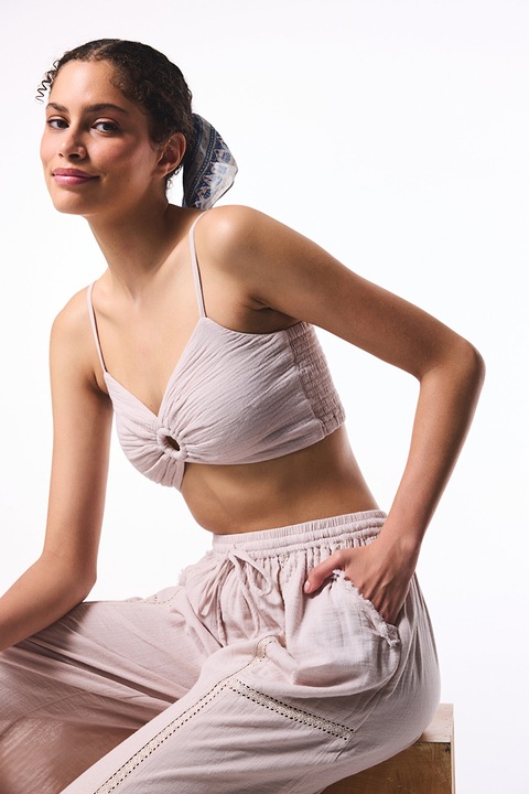 PENTI, Top crop de plaja, din bumbac, Bej deschis