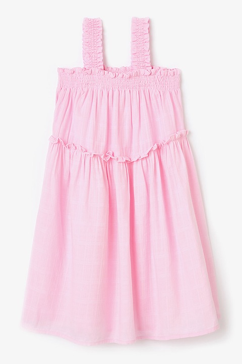 PENTI, Rochie din bumbac cu termiantii cu volane, Roz deschis, 116 CM