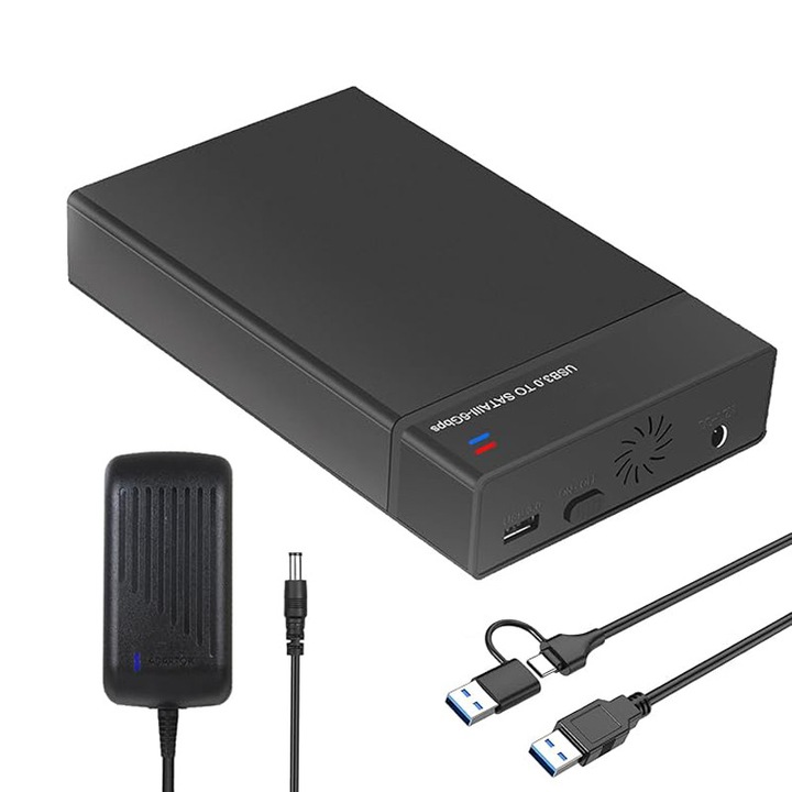 Rack pentru Hard-Disk Extern Rqiurpn, USB 3.0, SATA I/II/III, suporta HDD/SSD 2.5 si 3.5 inch, pana la 20TB
