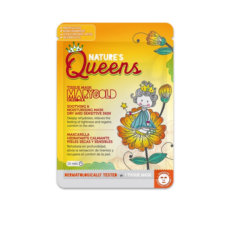 Masca Tip Servetel Nature’s Queens, Marygold (Calendula), Calmanta & Hidratanta, 1 Bucata