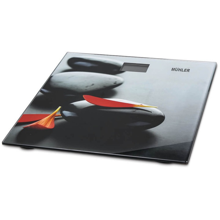 Електронна везна Muhler MSC-3077, Цветни листенца, До 180kg, Индикация за претоварване и ниска батерия, Размер: 270x270 милиметра, Цвят: Сив