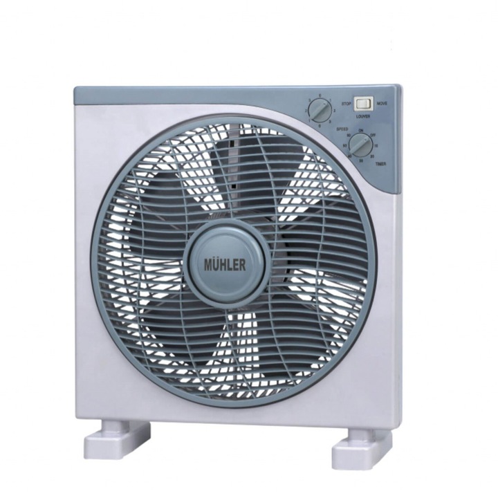 Вентилатор Muhler SMX-1250, Подов, Бокс, 12'', Таймер, 5 перки, Размер: 30.48 х 30.48 сантиметра, Цвят: Сив