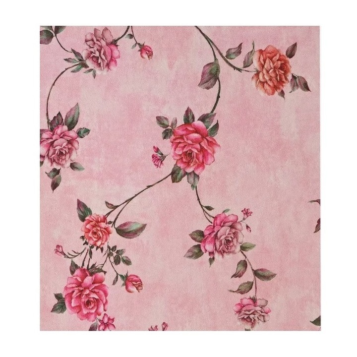 Öntapadós fali tekercs, Vászon, 10 m, Nedvességálló, 2,5 mm vastagság, Rózsamintás, Rózsaszín