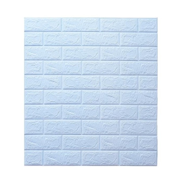 10 darabos tapéta készlet, öntapadós, 70 x 77 cm, 3,5 mm vastagság, 5,3 m² fedett terület, PVC, téglamintás, világoskék