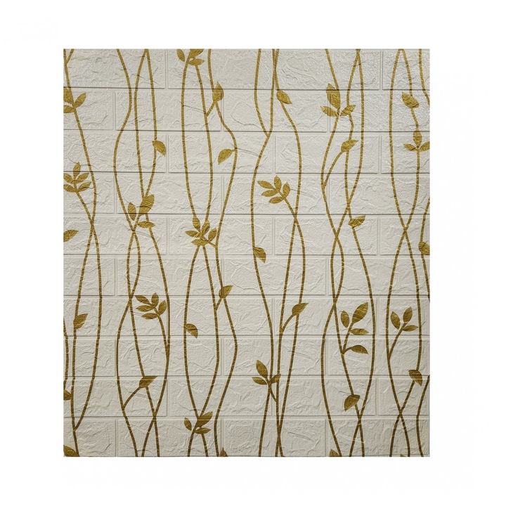 Set 10 Stickere de Perete, Autoadezive, 70 x 77 cm, Suprafata Acoperita 5.3 mp, din PVC, Model Frunze Aurii, Bej