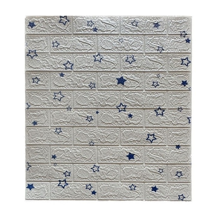 Set 10 Stickere de Perete, Autoadezive, 70 x 77 cm, Suprafata Acoperita 5.3 mp, din PVC, Model Stelute Albastre, Alb