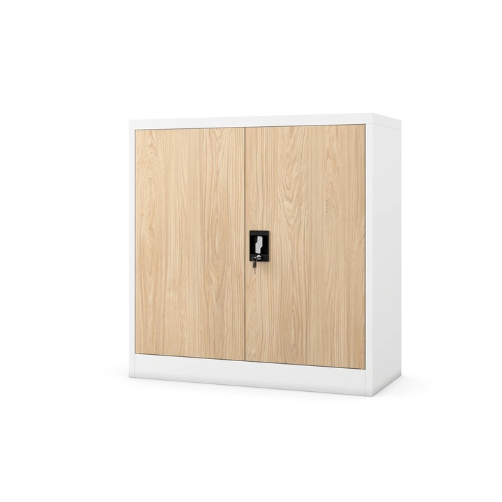 Dulap birou Jan Nowak, metalic, alb-dab sonoma, 90x93x40cm