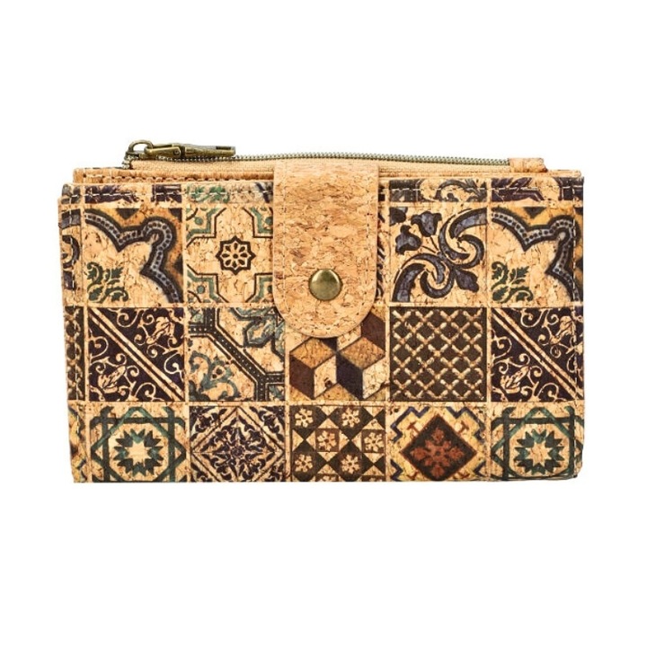 Portofel din pluta cu capsa metalica (Model, Natur/Bej/Multicolor/Nude, 10/15,5/3
