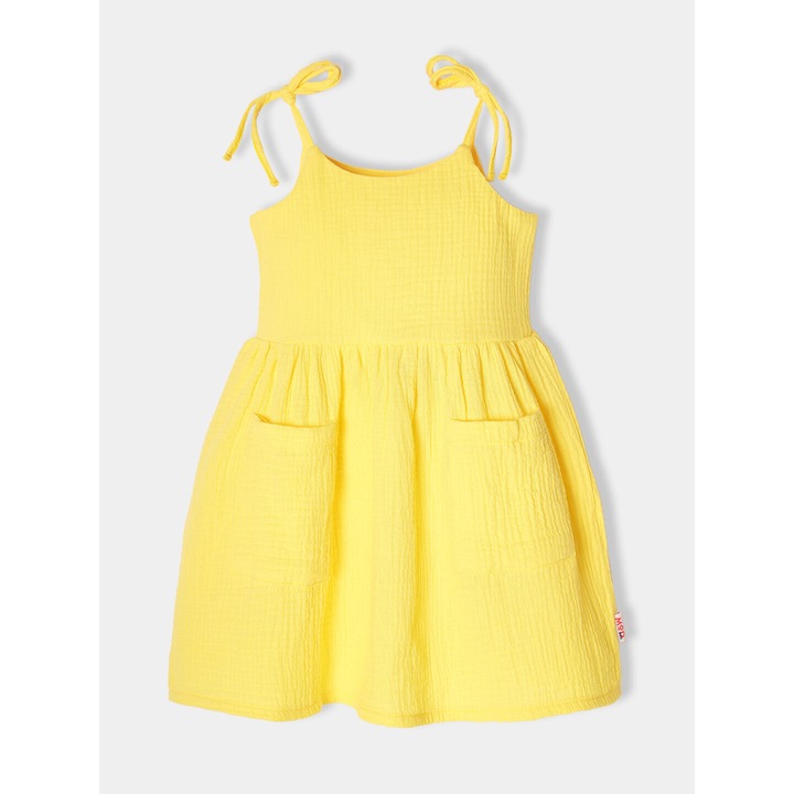 Rochie de vara MODJEANS, bumbac, cu snururi reglabile si buzunare, galben