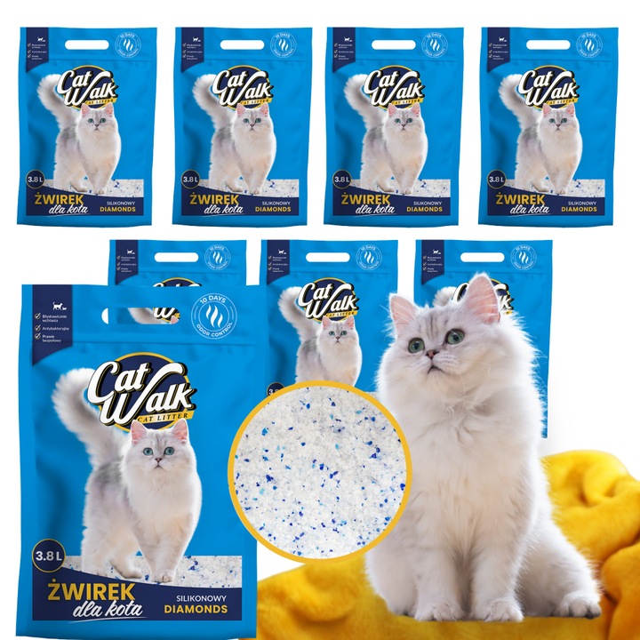 Asternut igienic pentru pisici CatWalk Diamonds, set 8 bucati, 30,4L, fara praf, antibacterian