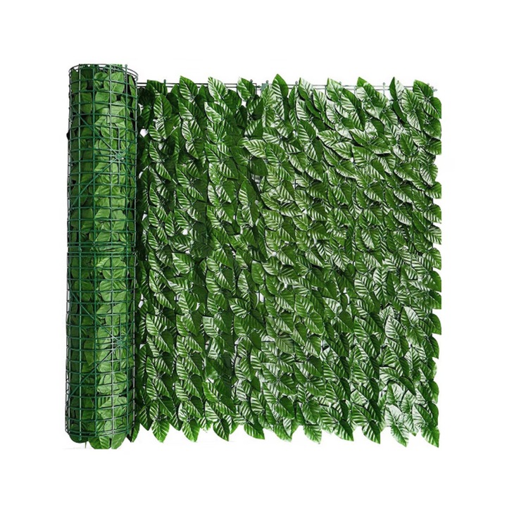 Paravan frunze artificiale RoveRim 100x300 cm, gard decorativ verde pentru gard, terasa sau balcon