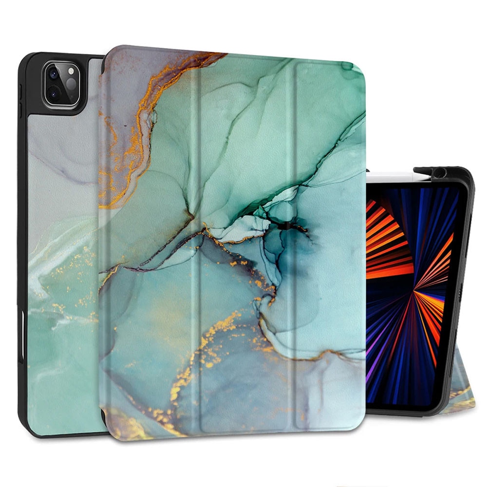 Husa tableta din piele pentru Apple iPad Air 13 (2024) 13.0", Protectie Completa, Marble design, Verde