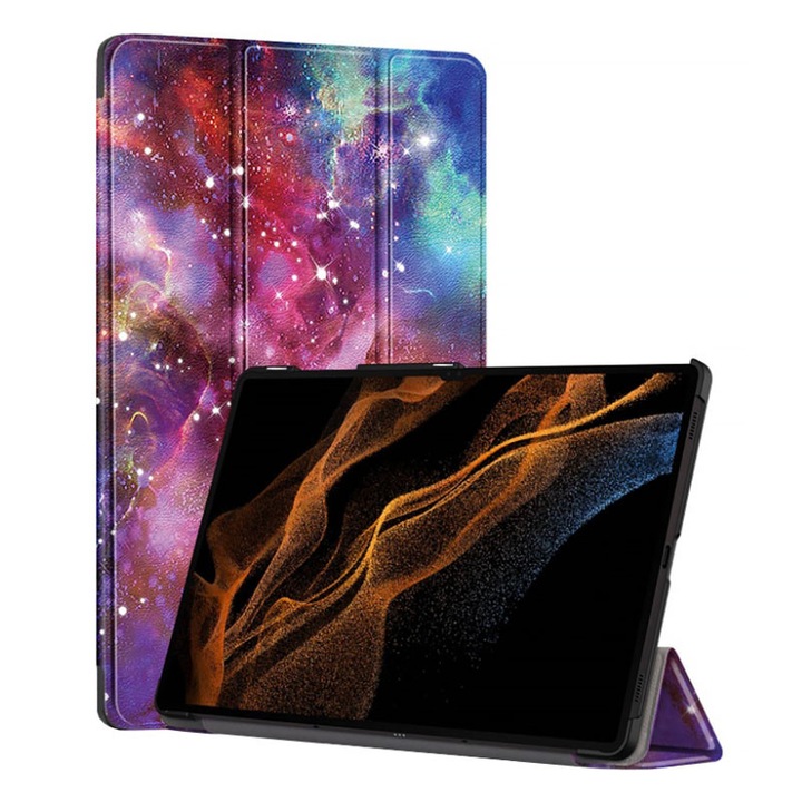 Husa tableta din piele pentru Samsung Galaxy Tab A9, Protectie Completa, Galaxy design, Multicolor