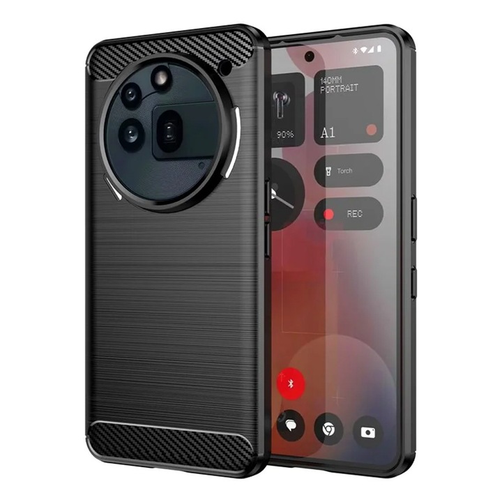 Кейс с въглеродно съпротивление за Nothing Phone (3a) Pro, OPTIM SOLUTION, силиконов TPU с по-добра защита, дизайн с влакна, оптимизация за устойчивост на удари, дълготраен калъф, черен