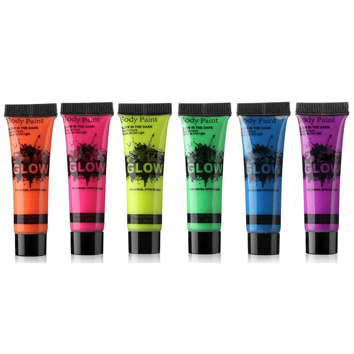 Комплект от 6 бои за лице/тяло с брокат, TREXORA, нетоксични, 6 x 10 мл, многоцветни