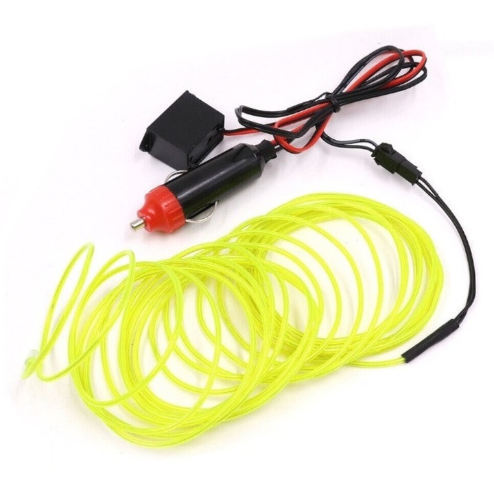 Lumina Ambientala Auto – Banda Neon Flexibila, Galben, 2M, 12V