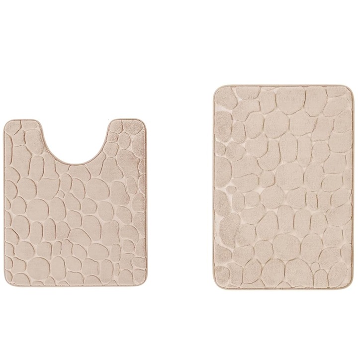 Set 2 covorase baie, SINBINTA, Covor baie spuma cu memorie, Grosime 1 cm, Ultra-absorbant, Antiderapant, Usor de curatat, Pentru WC, chiuveta si cada/dus, Poliester/PVC, 40*60cm, 40*50cm cm, Bej