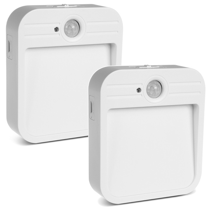 Set 2 spoturi pentru scara cu senzor de miscare Maclean MCE236, 4000K, 3.7V/500mAh, 4 LED, distanta 3-4m, alb