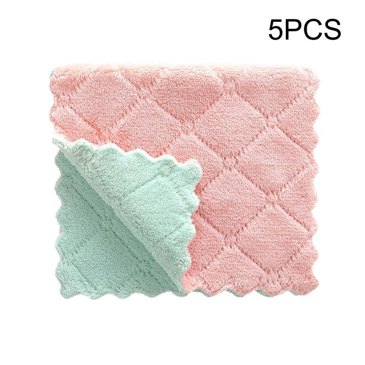 Set 5 prosoape de bucatarie coral fleece YANYXR, roz, 24x13cm