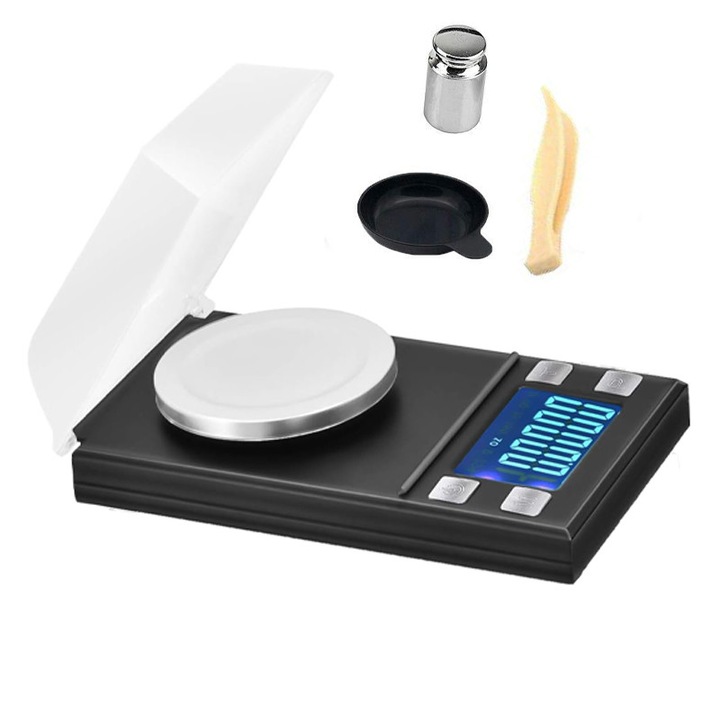 Cantar de precizie in miligrame, Rqiurpn, precizia de 0.001g, cu functia calibrare, 100 g greutate maxima cantarita, display LCD, Multicolor