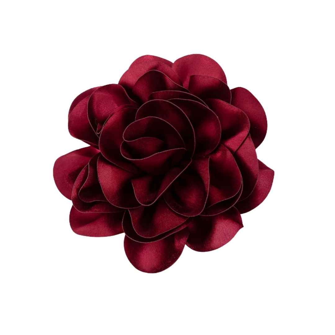 Brosa din material textil floare bordeaux mare agrafa groasa 19cm ...