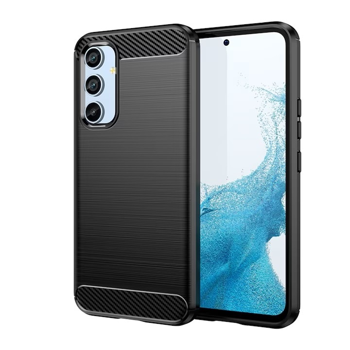 Husa de silicon TPU compatibila cu Samsung Galaxy A15, Carbon Design Autofocus, Ultra Protect, Anti-Soc / Negru
