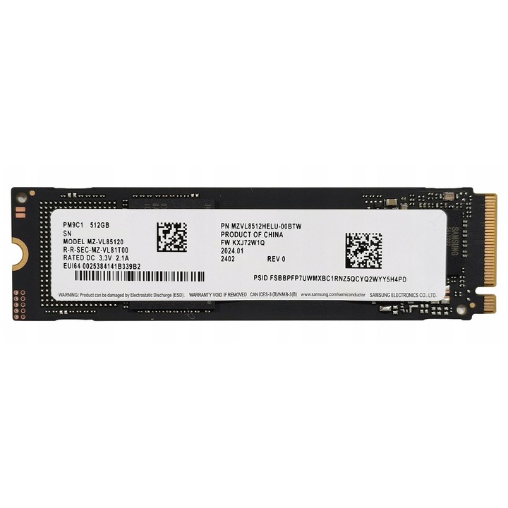 SSD Samsung PM9C1 512GB PCIe 4.0x4, NVMe, формат M.2 2280, скорост на четене/запис 4950/2500 MB/s, bulk