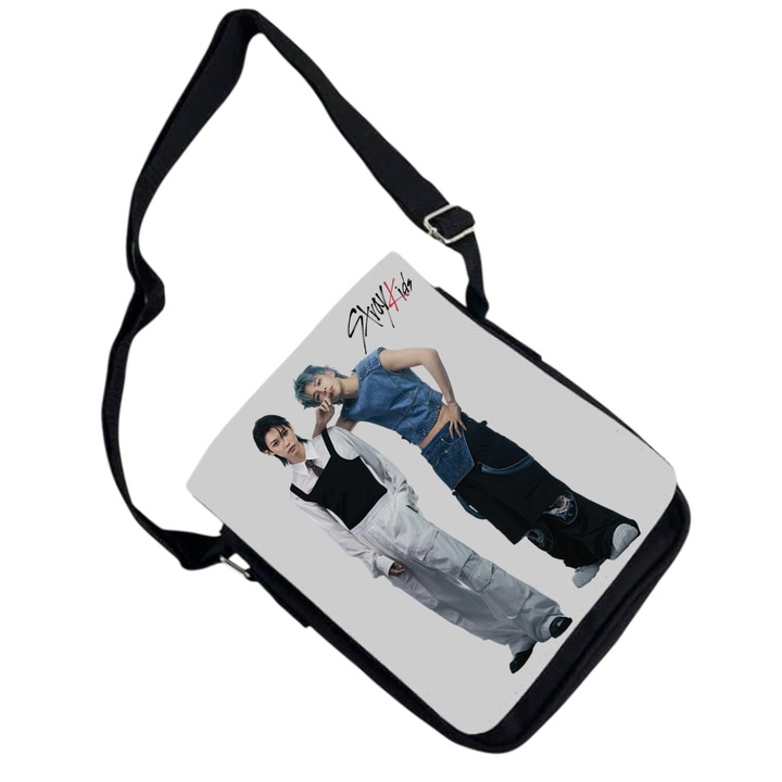 Stray Kids Hyunjin és Felix SKZ személyre szabott táska, fekete, 18x20x6 cm