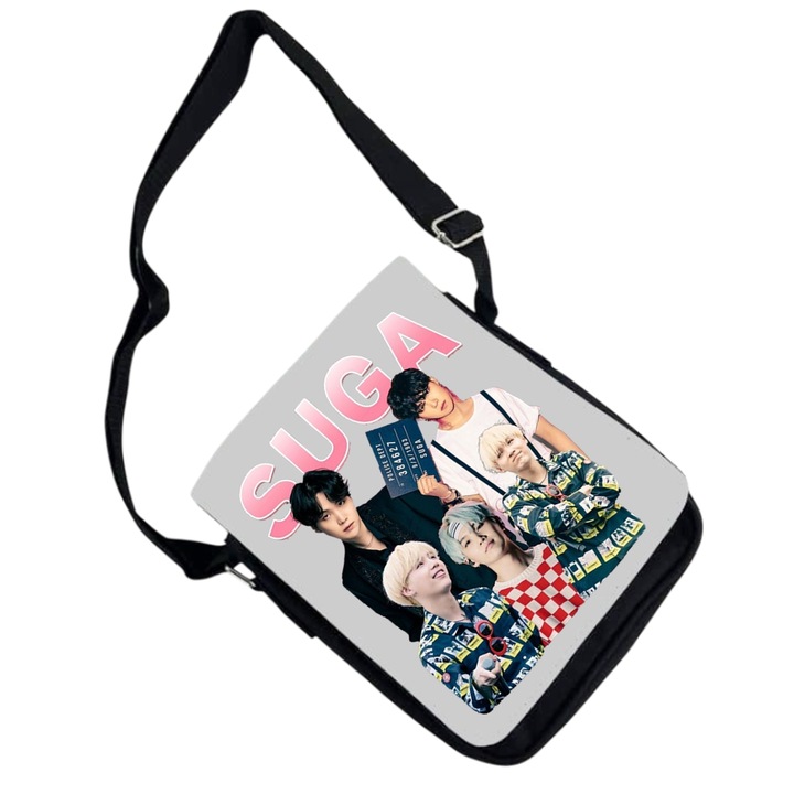 Személyre szabott BTS Suga Army K-pop táska, fekete, 18x20x6 cm