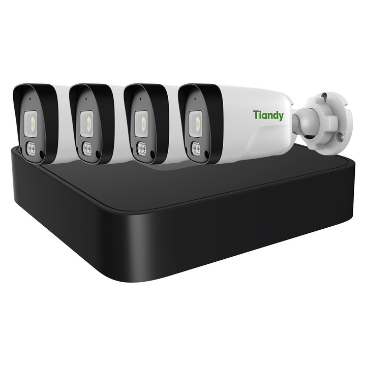 Tiandy IP megfigyelő készlet, 4 csatornás PoE NVR, 4 Full HD kamera, mikrofon, 30m IR éjszakai megvilágítás, Basic, TC-KIT/R3104/4TC-C321N28