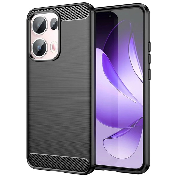 Кейс с въглеродно съпротивление за Oppo Reno13 Pro, OPTIM SOLUTION, силиконов TPU с по-добра защита, дизайн с влакна, оптимизация против удари, дълготраен кейс, черен