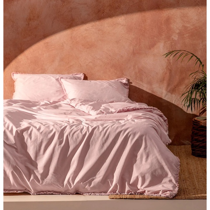 Set lenjerie pat, Madame Coco, bumbac, roz, 200x220cm, 240x260cm, 2x(50x70)cm