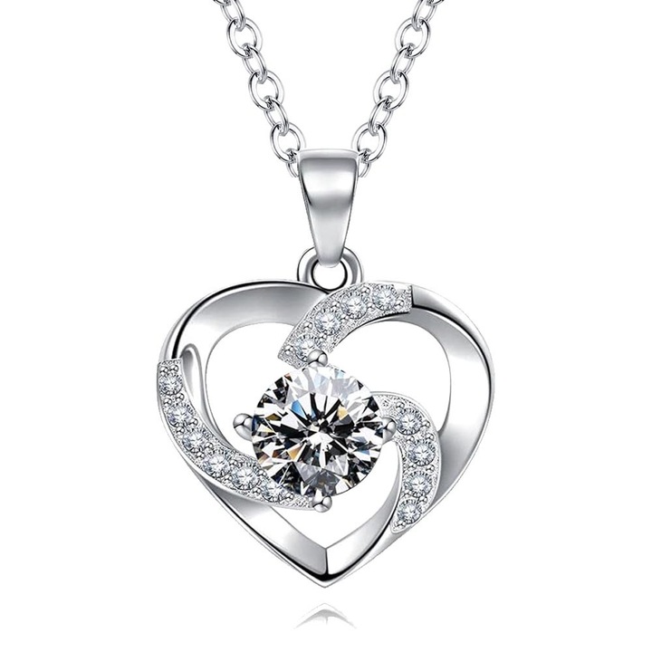 Colier Pandantiv Inima "Iubire Pasionata" pentru Femei, Argint 925 Sterling - Cadou Romantic in Cutie pentru Sotie/Mama (Valentine/Aniversare/Ziua Mamei/Craciunul)