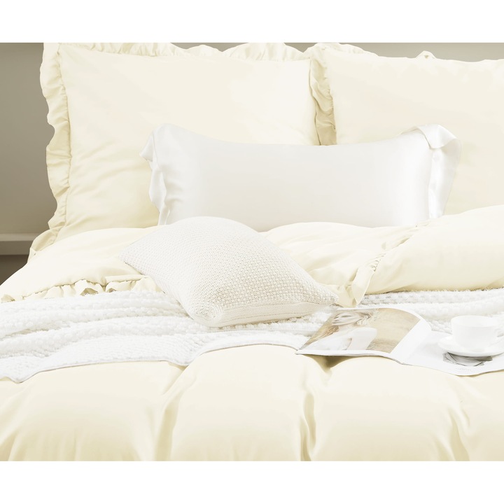 Ruffy 200x220 crem lenjerie de pat cu ornamente cu volane