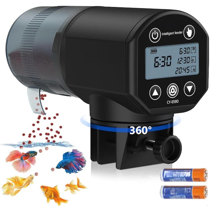 Hranitor automat pentru pesti Dussdote, 200 ml, rezistent la umiditate, setare temporizator, pentru acvariu