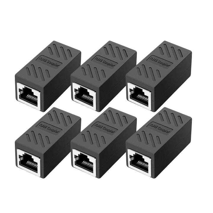 Set 6 Conectori RJ45 Ethernet, TREXORA, aluminiu, negru