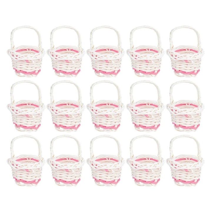 Cosulete din ratan ZYBLSSBB LSM2xh421-BCS0022037, mini, alb/roz, set 15 buc., 6 x 4 x 3 cm