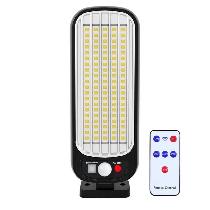 Lampa solară de exterior cu telecomandă, NEXTLY, 100 LED-uri SMD, Impermeabila, ABS, unghi iluminare 120°, negru