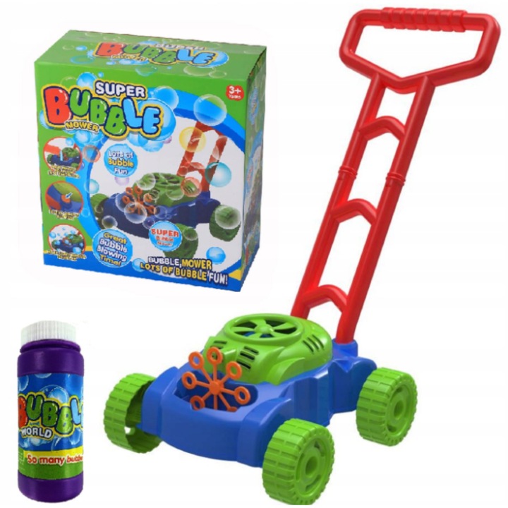 Masinuta pentru baloane de sapun pe baterii, albastru cu verde deschis, 48 cm