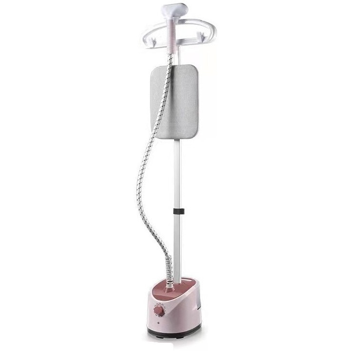 Aparat de calcat vertical cu abur, cu masa de calcat si rezervor de apa de 1,7 l, alimentare la retea, inaltime ajustabila, control temperatura, alb/roz