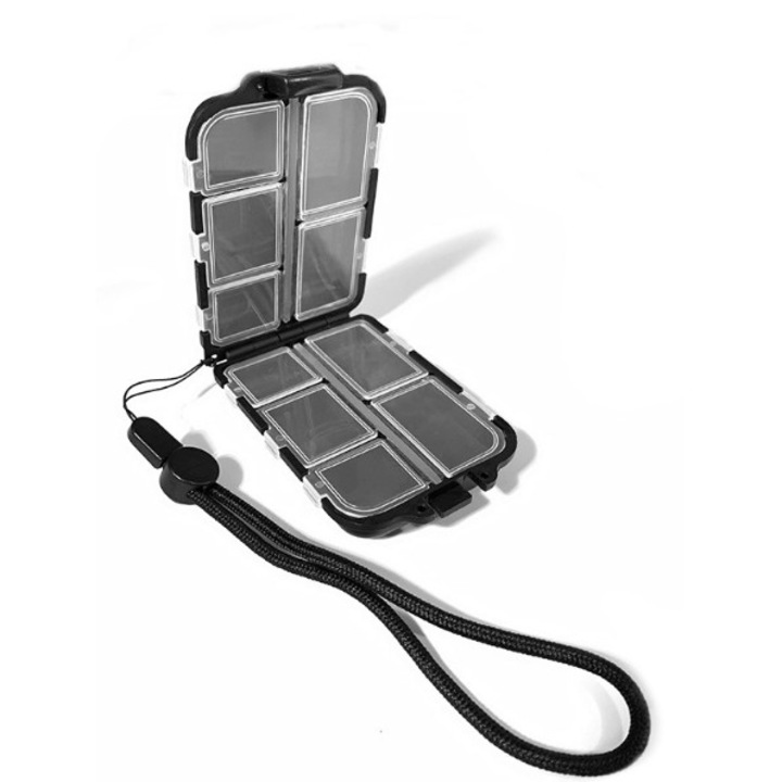 Cutie pentru momeli de pescuit cu doua straturi, negru, 10 compartimente