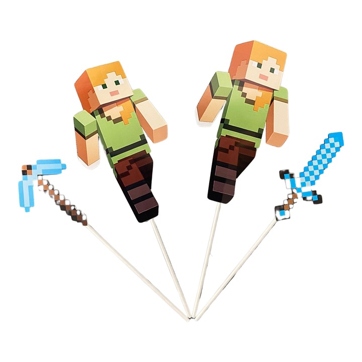 Декорация за торта от картон, тема Minecraft, рожден ден, 4 броя