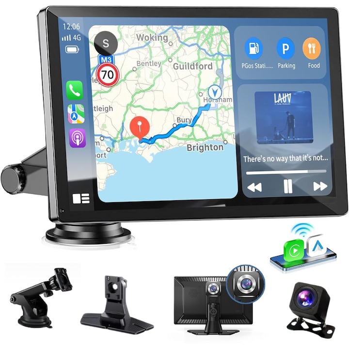 Мултимедийна автомобилна навигация Evolve-x®, 9-инчов дисплей, безжична връзка за Apple Carplay и Android Auto, включени предна и задна камера, Bluetooth, сензорен екран, огледален екран