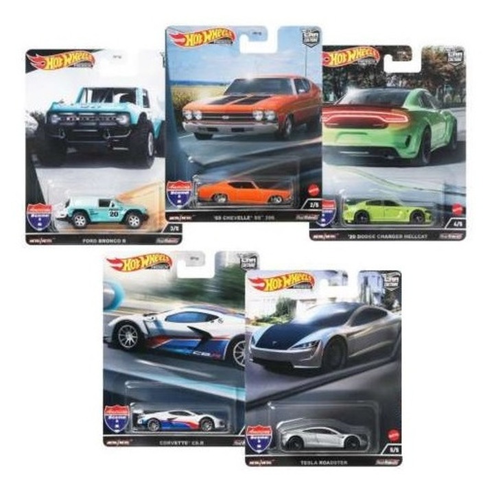 5 darabos American Roads Autómodell szett, 1:64 Hotwheels