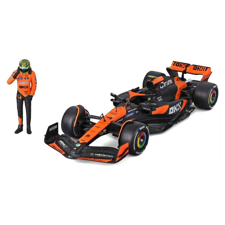 Macheta Formula 1 McLaren MCL38 Miami Grand Prix 2024 #4 cu figurina Lando Norris - 1/24 Bburago