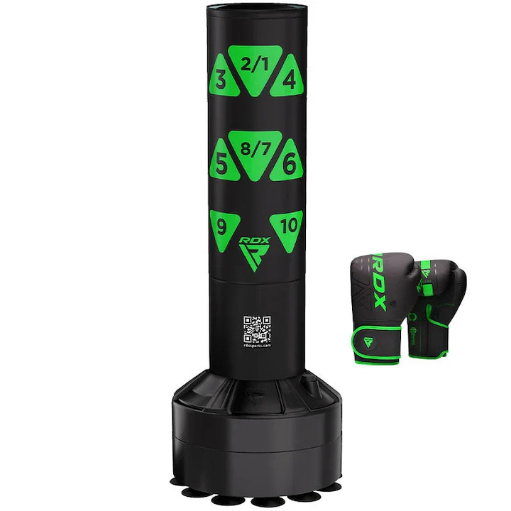 Set sac box de podea RDX Kt Ronin 4ft, 2-in-1, cu manusi incluse, pentru copii, Verde