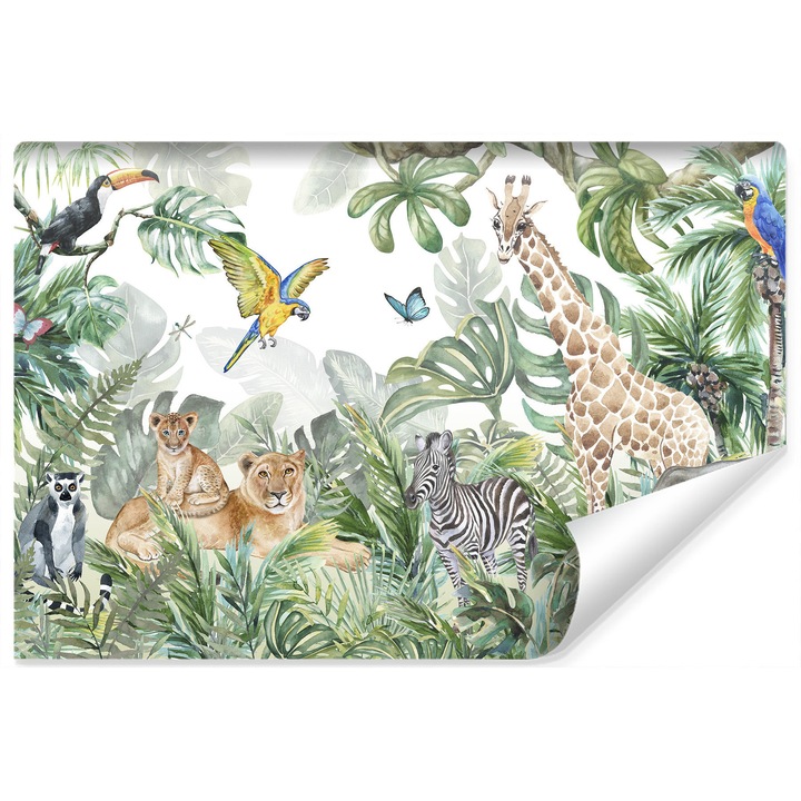 Fotótapéta állatok vad természet dzsungel 400 cm x 280 cm trópusi növények absztrakt gyerekszobába