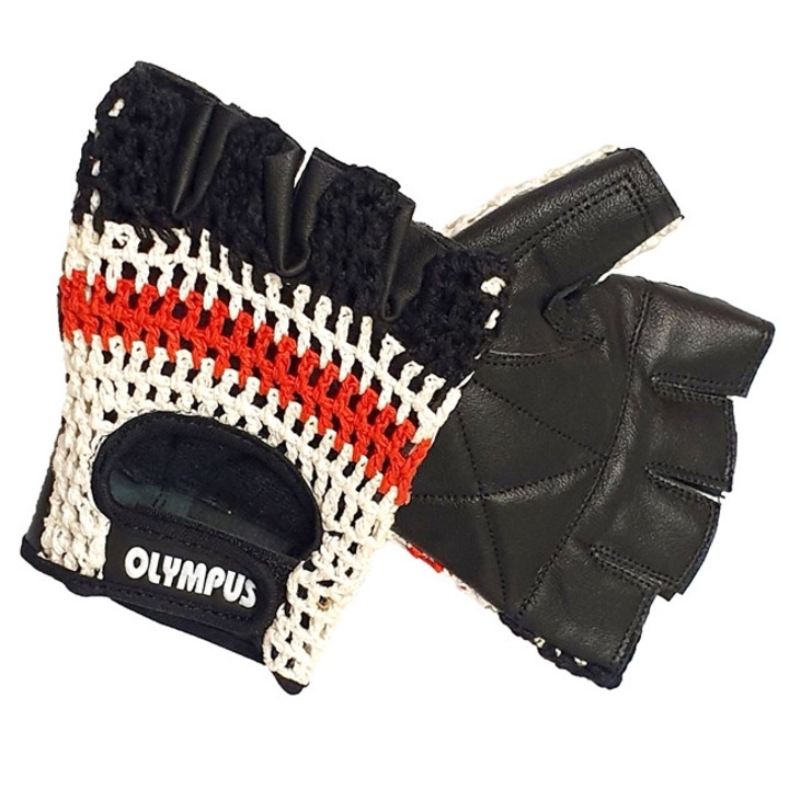 Manusi Fitness Dama Olympus, Piele Naturala si Plasa, Negru/Alb/Rosu