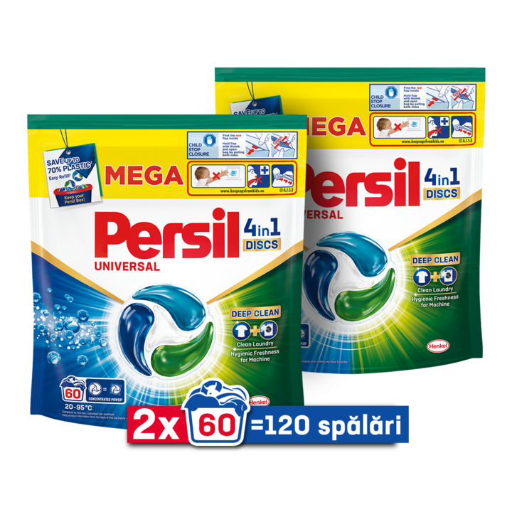 Pachet 2 x Detergent de rufe capsule Persil 4in1 Discs Universal, 120 spalari